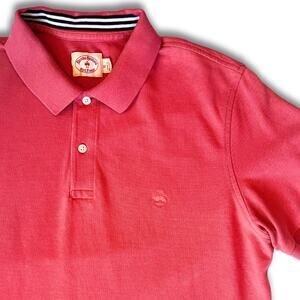 Brooks Brothers Red Fleece Polo Shirt XL Pink Striped Collar Accent Casual Prep